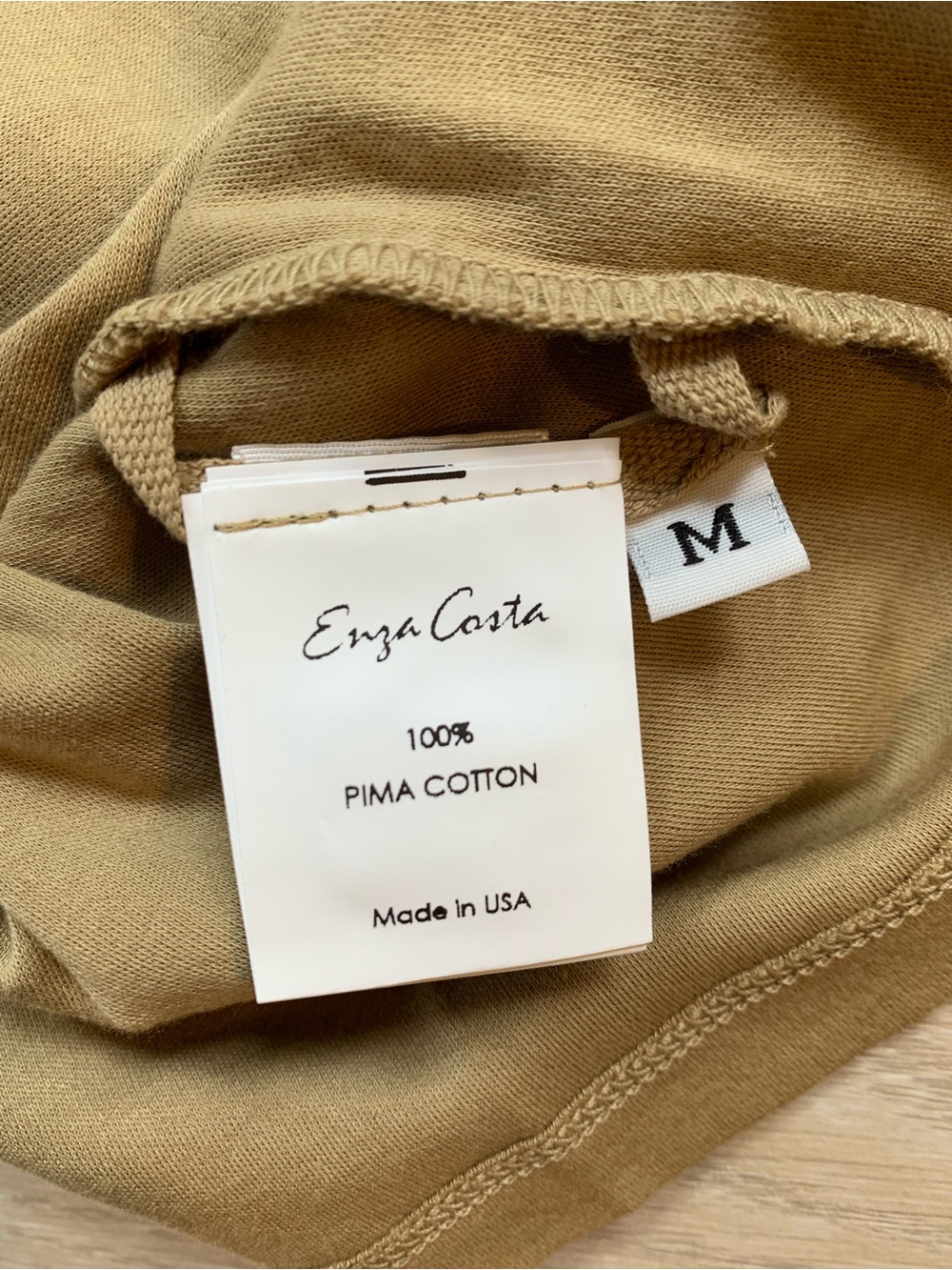 Enza Costa Supima Cotton Essential Perfect Cropped Shirt Olive NWOT Size Medium - Picture 3 of 5